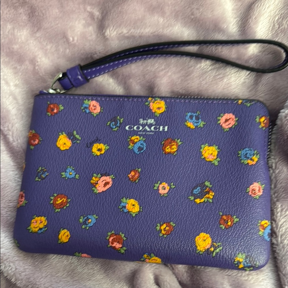 Coach Purple Wristlet with Floral Design